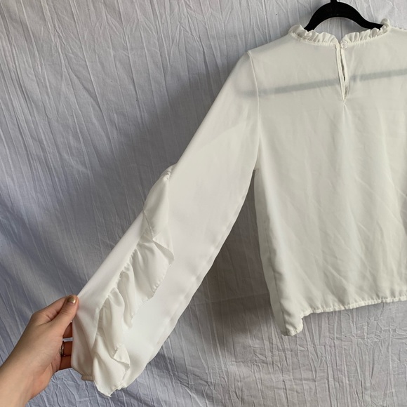 BooHoo Womens Sheer White Long Sleeve Ruffle Shirt - Picture 5 of 7
